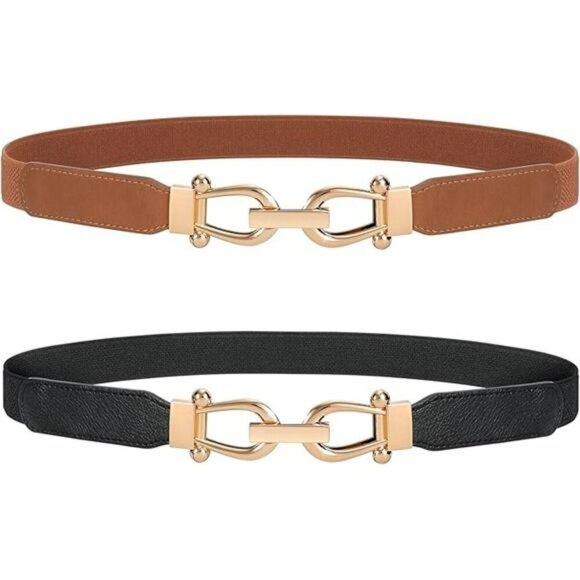 Stretch Skinny Waist Belt Gold Buckle Elastic Dress Belt for Women Outfits - Picture 7 of 7